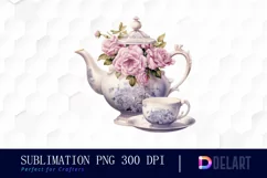 Watercolor Vintage Tea Cup Floral Party PNG Clipart Product Image 1