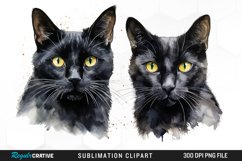 Watercolor Black Cats Sublimation PNG Clipart Product Image 1