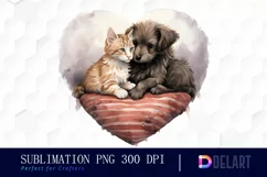 Watercolor Cat and Dog Couple Clipart, Artwork Product Image 1