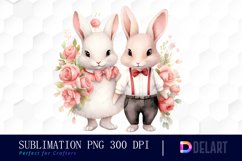 Watercolor Valentine Rabbit Clipart, Sublimation Art Product Image 1