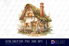 Watercolor Cozy Cottage Clipart, Illustration PNG Product Image 1