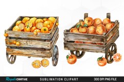 Watercolor Oranges In Wood Cart Exquisite Clipart Product Image 1