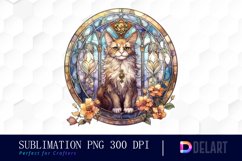Watercolor Stained Glass Gothic Cat Clipart, Artwork Product Image 1