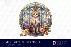 Watercolor Stained Glass Gothic Cat Clipart, Artwork Product Image 1