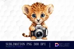Watercolor Baby Cheetah with Camera PNG Clipart Product Image 1