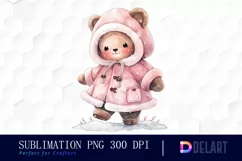 Watercolor Winter Baby Bear Clipart, Sublimation Art Product Image 1