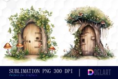 Watercolor Forest Fairy Door Sublimation Clipart PNG Product Image 1