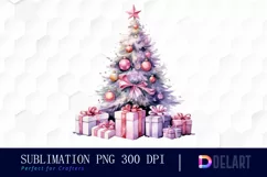 Watercolor Pink Presents Under Christmas Clipart Product Image 1