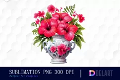 Vase of Hawaiian Hibiscus Clipart Design Product Image 1