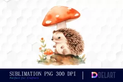 Watercolor Cute Hedgehog Clipart, Illustration PNG Product Image 1