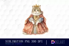 Watercolor Fairytale Cat Clipart, Illustration PNG Product Image 1