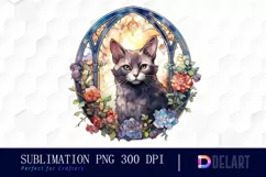Watercolor Stained Glass Gothic Cat Clipart, Artwork Product Image 1