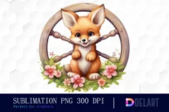 Watercolor Baby Fox Wooden Wheel Clipart Product Image 1