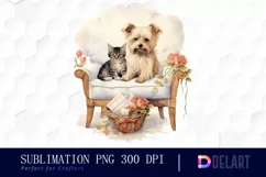 Watercolor Cat and Dog Couple Clipart, Artwork Product Image 1