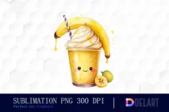 Watercolor Watercolor Cute Banana Milkshake Clipart Image Product Image 1