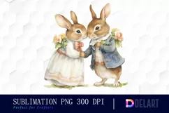 Watercolor Couple Bunny Kissing Clipart, Sublimation Art Product Image 1
