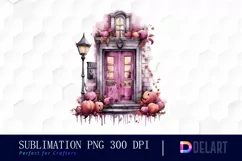 Watercolor Apartment Pink Door Halloween Clipart Product Image 1