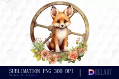 Watercolor Baby Fox Wooden Wheel Sublimation Art Product Image 1