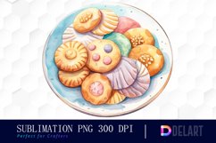 Watercolor Pastel Cookies on a Plate PNG Clipart Product Image 1