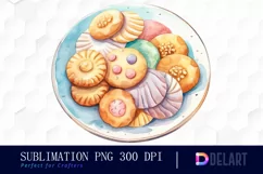 Watercolor Pastel Cookies on a Plate PNG Clipart Product Image 1