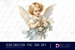 Watercolor Vintage Cupid Clipart, Illustration PNG Product Image 1