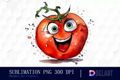 Watercolor Tomato Cartoon Face PNG Clipart Product Image 1