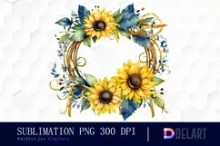 Watercolor Sunflower Wreath PNG Clipart Product Image 1
