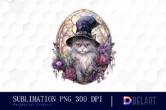 Watercolor Stained Glass Witch Cat PNG Clipart Product Image 1