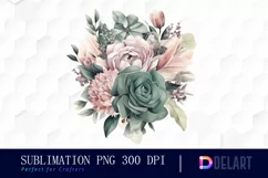 Watercolor Sage and Pink Floral Clipart, Sublimation Art Product Image 1