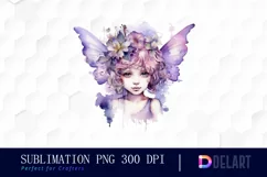 Watercolor Pastel Purple Child Fairy Sublimation Art Product Image 1