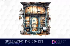 Watercolor Creepy Halloween Store Window Clipart Fun Product Image 1