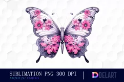 Watercolor Pink Ribbon Butterfly Garden Clipart Product Image 1