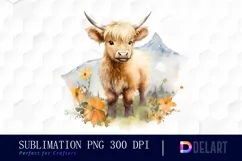 Watercolor Baby Highland Cow Clipart, Sublimation Art Product Image 1