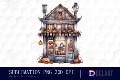 Watercolor Creepy Halloween Store Window Sublimation Art Product Image 1