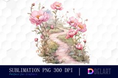 Watercolor Pink Witch and Garden Patch Clipart, PNG Set Product Image 1