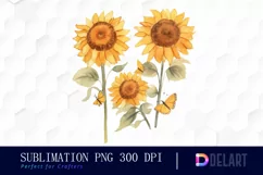 Watercolor Cat with Sunflower PNG Clipart Product Image 1