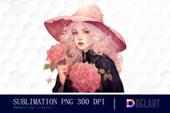 Watercolor Pink Witch Clipart, Artwork Product Image 1