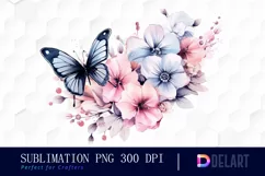 Watercolor Flowers with Pink Butterflies Clipart Image Product Image 1