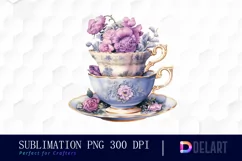 Watercolor Vintage Tea Cup Floral Party Illustration Clipart Product Image 1