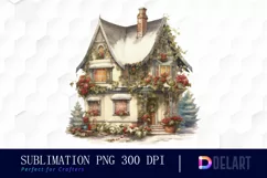 Watercolor Cozy Christmas House Clipart, Sublimation Art Product Image 1