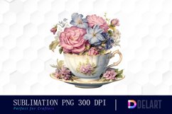 Watercolor Vintage Tea Cup Floral Party Clipart Image Product Image 1