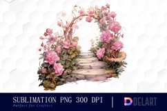 Watercolor Pink Witch and Garden Patch Clipart, PNG Set Product Image 1