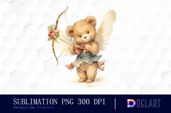 Watercolor Valentine Teddy Bear Clipart PNG Product Image 1