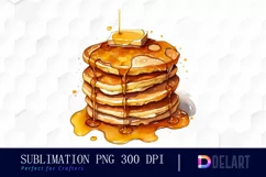 Watercolor Pancakes Melting Butter Maple PNG Clipart Product Image 1