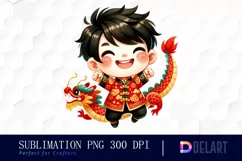 Watercolor Chinese New Year Dragon Kid Clipart , Artwork Product Image 1