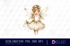 Watercolor Cute White Fairy Sublimation Clipart PNG Product Image 1