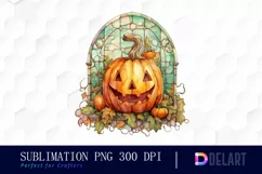 Watercolor Stained Glass Jack O'Lantern PNG Clipart Product Image 1