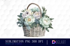 Watercolor Pale Blue Peony Clipart, Sublimation Art Product Image 1