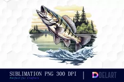 Watercolor Bass Fish Jumping PNG Clipart Product Image 1