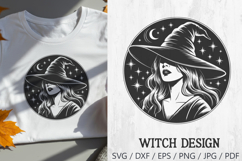 Witch Silhouette in Circle SVG | Halloween PNG Clipart Product Image 1